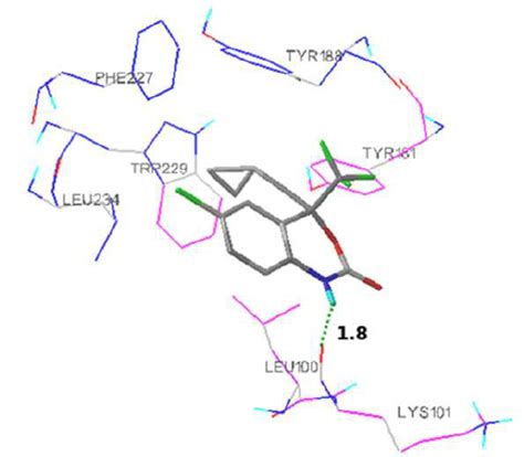 Binding mode of standard drug Efavirenz in the NNIBP of HIV-1 RT... | Download Scientific Diagram