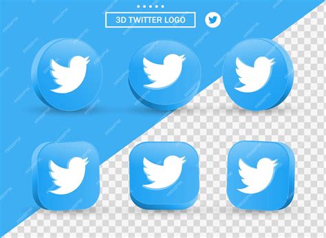 Premium Vector | 3d twitter logo in modern style circle and square for social media icons logos