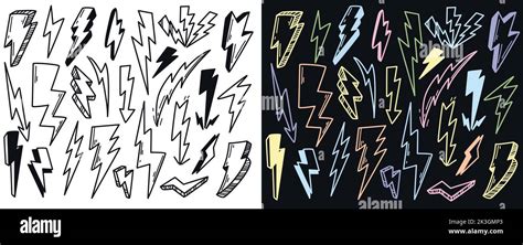 Hand drawn doodle lightning bolt signs set vector illustration ...