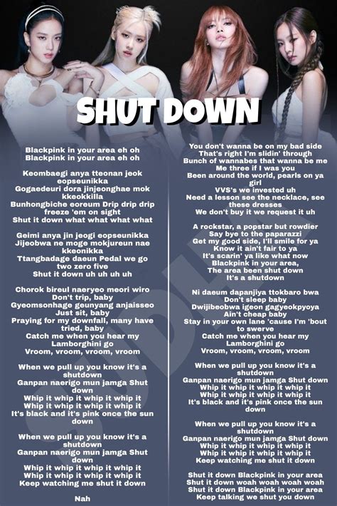 BLACKPINK SONG "SHUT DOWN" LYRICS 🖤💖 | Pink song lyrics, Korean song ...