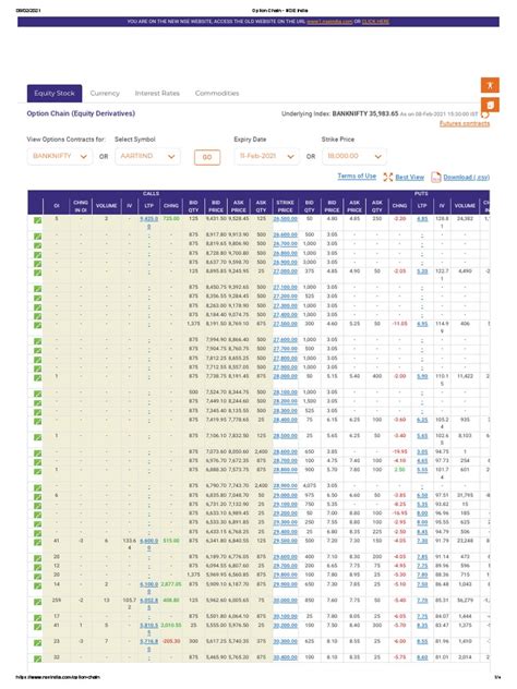 BANK NIFTY Option Chain - NSE India 8 FEB | PDF