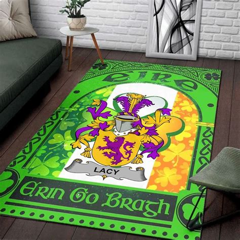 AIO Pride Lacy Or De Lacy Family Crest Area Rug Irish Shamrock With Ir ...