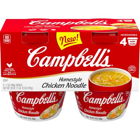 Buy Campbell's Homestyle Chicken Noodle Soup, Perfect Lunch Snack, 7 Ounce Microwavable Cup (4 ...