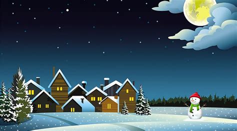 Beautiful Winter Night, glow, homes, clouds, moon, village, stars, warm, christmas, HD wallpaper ...