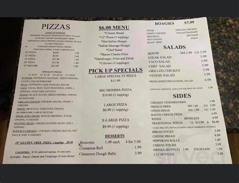 Grafton Hometown Pizza menu in Grafton, West Virginia, USA