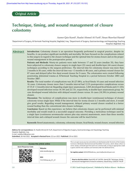 (PDF) Technique, timing, and wound management of closure colostomy