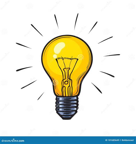 Cartoon Glowing Yellow Light Bulb Stock Vector - Illustration of creative, bulb: 101685649