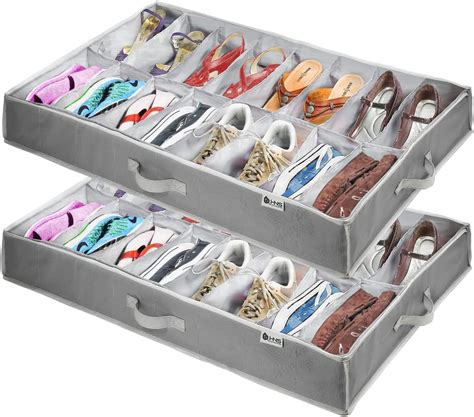 Under Bed Shoe Storage Organizer - Set of 2 – TEAR-RESISTANT Heavy Duty ...