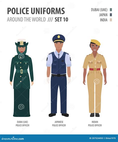 Police Uniforms Around the World. Suit, Clothing Asian and Arabian Police Officers Vector ...