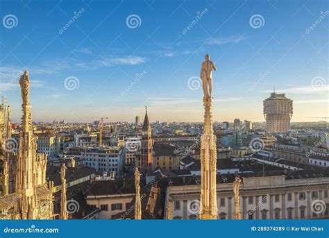 Aerial View of Milan City Taken from the Rooftop of Milan Cathedral Stock Image - Image of ...