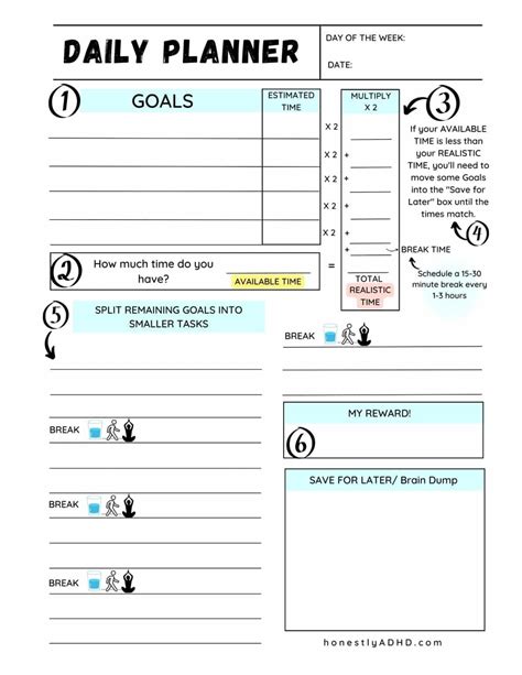 Free Printable ADHD Daily Planner: Achieve Realistic Goals - Honestly ADHD