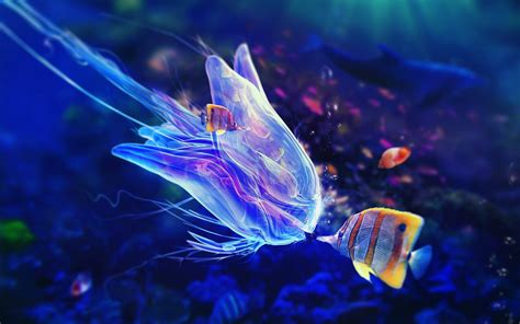 Wallpaper : colorful, animals, blue, underwater, jellyfish, 2560x1600 px, macro photography ...