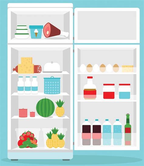 A cartoon graphic of an open fridge. | Fridge organization, Fridge ...