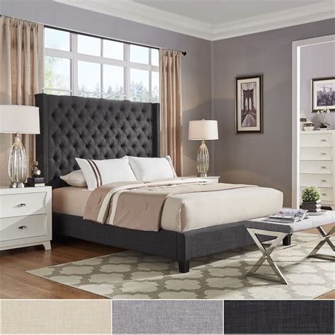 Naples Wingback Button Tufted Tall Headboard Platform Bed by iNSPIRE Q ...