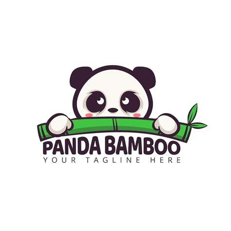 Lindo logotipo de personaje de dibujos animados panda con hoja de bambú | Vector Premium