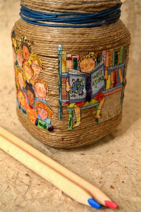 Learn How To Decoupage On Glass Jars With Napkin & Twine - The Fairy Pin | Decoupage glass, How ...