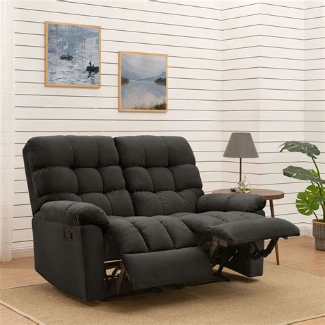 ProLounger Wall Hugger Tufted Velvet Reclining Loveseat in Dark Gray ...