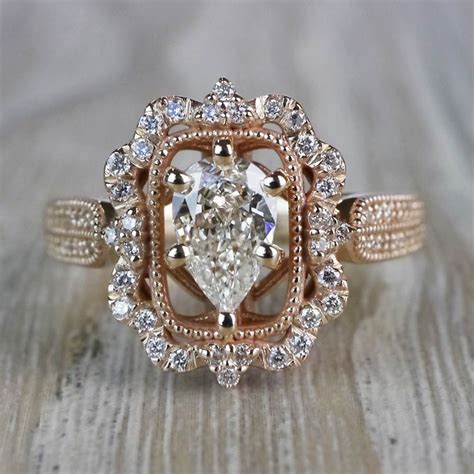 Pear Cut Diamond Custom Halo Antique Engagement Ring