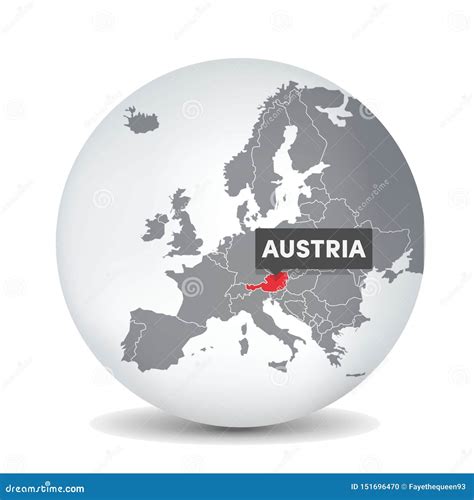 World Globe Map with the Identication of Austria. Map of Austria Stock ...