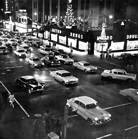 Christmas lights and decorations in downtown Omaha at 16th and Douglas Streets in 1962. Old ...