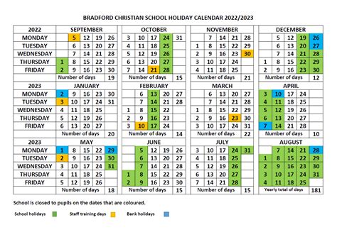 Live Calendar & Term Dates | Bradford Christian School