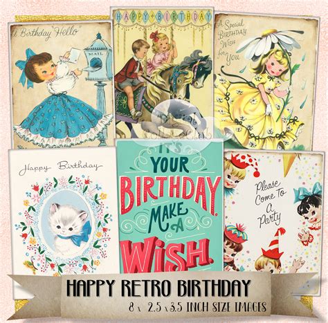 retro happy birthday cards - *The Digital Collage Club*