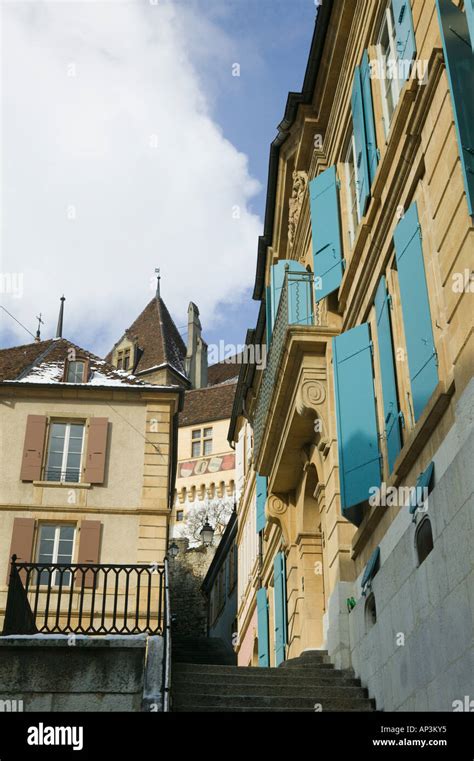 SWITZERLAND, NEUCHATEL: Old Town Buildings/ Winter Stock Photo - Alamy