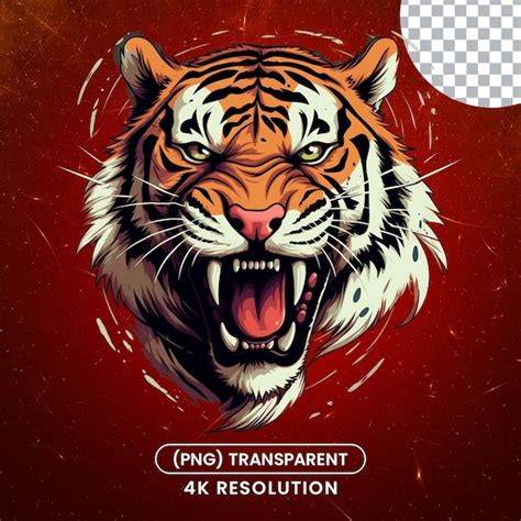 Premium PSD | Tiger angry face illustration on transparent background