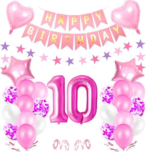 Balloon 10th Birthday Pink, Birthday Decoration 10 Year Girl, Giant Foil Balloon 10 Pink, Banner ...