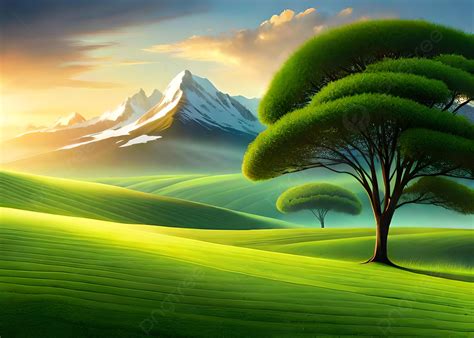 Green Landscape Illustration Nature Background Image, Green, Green Landscape, Landscape ...