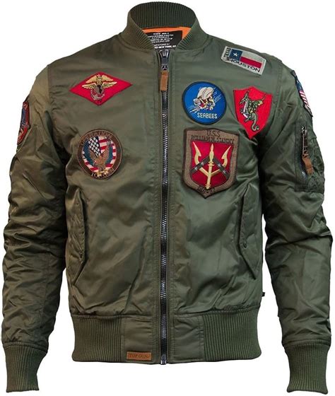 Top Gun MA 1 Nylon Bomber Jacket with Patches Olive: Amazon.co.uk: Clothing