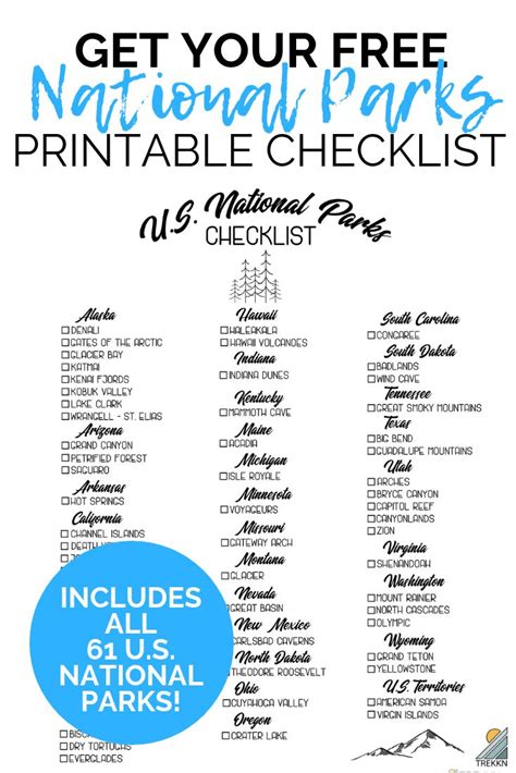 Your Printable List of 63 National Parks in the U.S. (2023) | List of ...