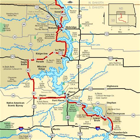 Native American Scenic Byway South Dakota Section Map - Pierre South ...