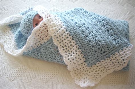 Crochet Baby Blanket Soft Blue with White Border Boy by GoStitch