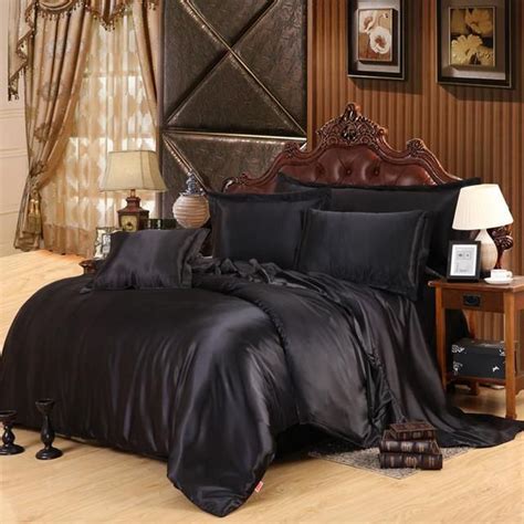 Custom-made Black Luxury Bedding Sets Solid Satin 4 Pcs Queen/King Size ...