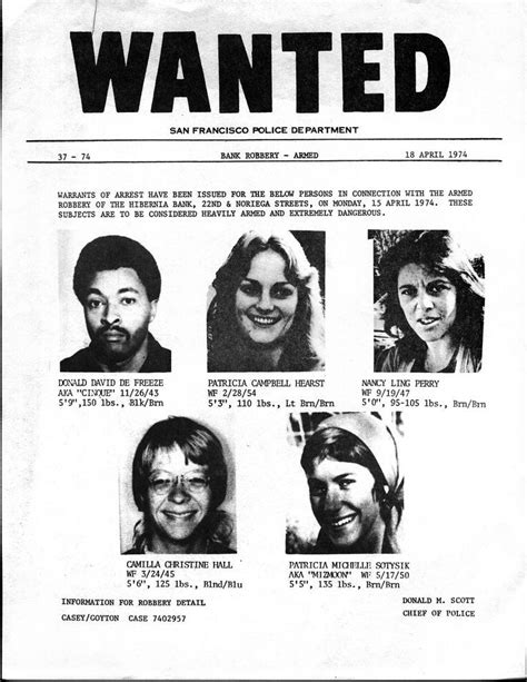 patty hearst wanted poster | Symbionese liberation army, Crime, Hearst