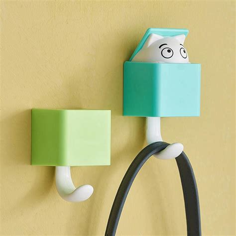 1PC Cute Hook Hanger Key Hooks Holder Bathroom Rack Cartoon Cat Wall-Mounted Home Decor-buy at a ...