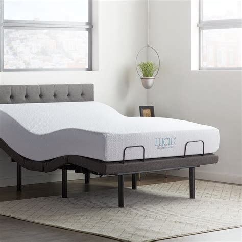 LucidComfortCollection 10" Medium Gel Memory Foam Mattress and Bed Frame Adjustable Base ...