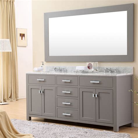 72 inch Gray Double Sink Bathroom Vanity Carrara White Marble Top