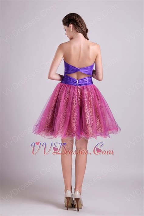 Purple Short Leopard Fabric Cocktail Party Dress