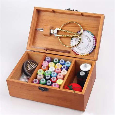 Wooden Sewing Box Treasure Box High quality Multi functional Sewing Kit Needle And Thread ...