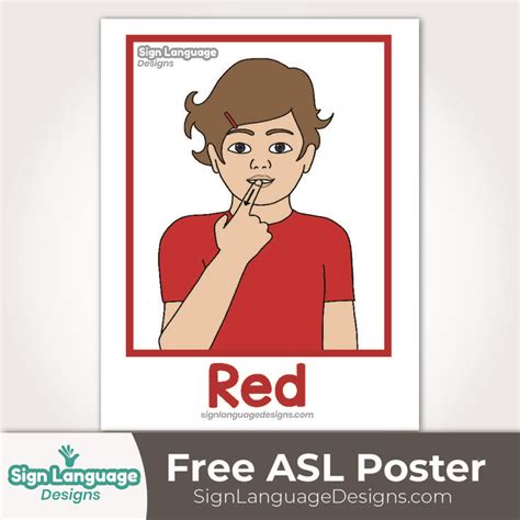 Free ASL Sign Poster - Color Red - Sign Language Designs | Asl signs ...