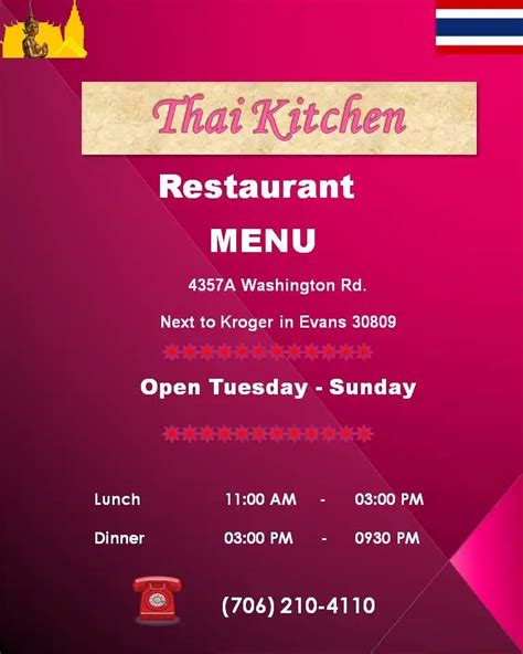 Thai Kitchen Menu, Menu for Thai Kitchen, Evans, Augusta - Urbanspoon/Zomato