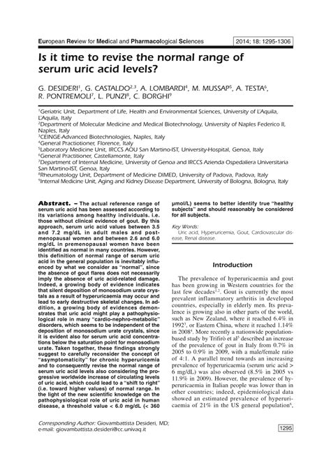 Is It Time to Revise the Normal Range of Serum Uric Acid Levels? - DocsLib