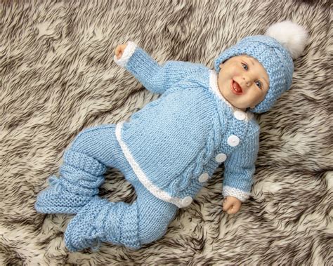 Baby Boy Home Coming Outfit Hand Knit Layette Knitted Baby Outfit Hand ...