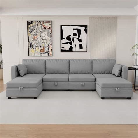 Grey U Shaped Modular Sectional Sofa with Reversible Chaise Modular ...