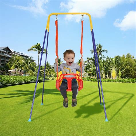 Indoor Outdoor Folding Toddler Swing Set ,A-Shape Metal Kids Swing Set for Backyard Playground ...