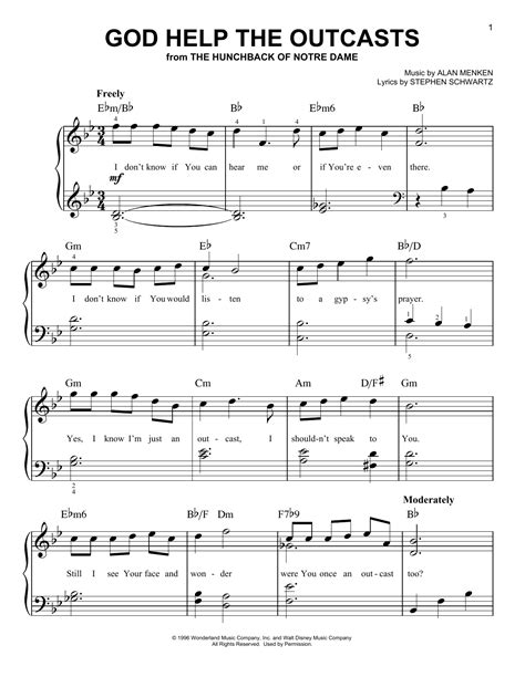 Alan Menken "God Help The Outcasts (from The Hunchback Of Notre Dame)" Sheet Music Notes ...