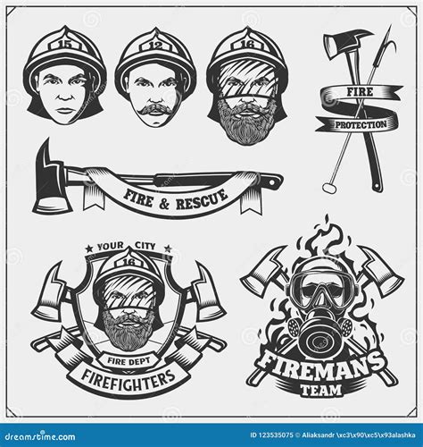 Set of Firefighter Emblems, Labels and Design Elements. Stock Vector ...