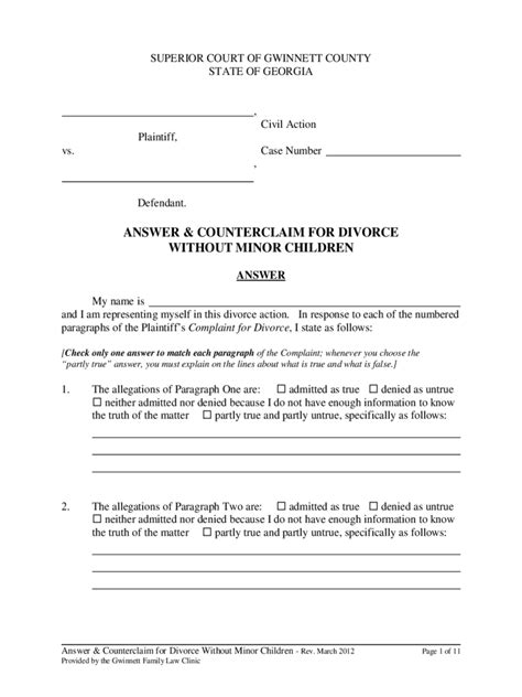 Georgia Divorce Forms - Free Templates in PDF, Word, Excel to Print